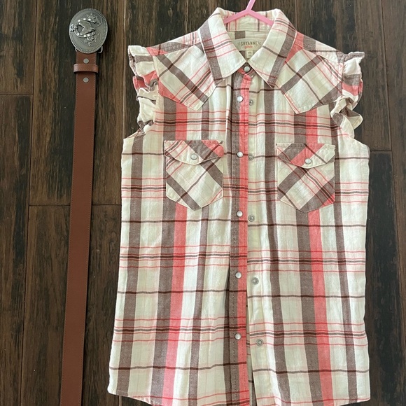 Shyanne Pink and Cream Plaid Snap Shirt and Shyanne Belt - Picture 1 of 6